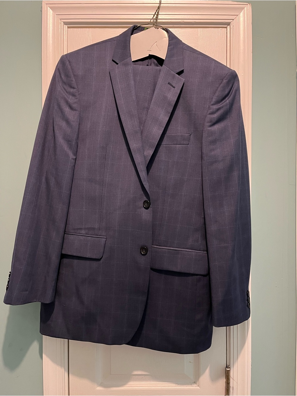 Alexandre London Savile Row Pure Wool Tailored Fit Blue Stripe Pant Suit 44